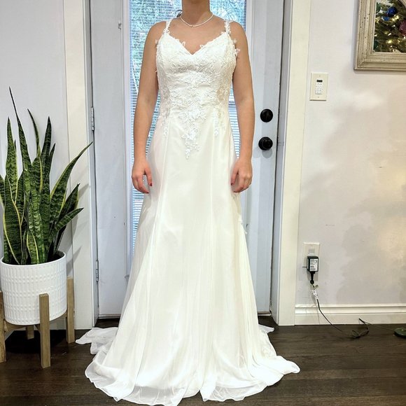 Alfredo Angelo Chiffon Wedding Dress Sweetheart Lace Applique Gown with … - Picture 3 of 14